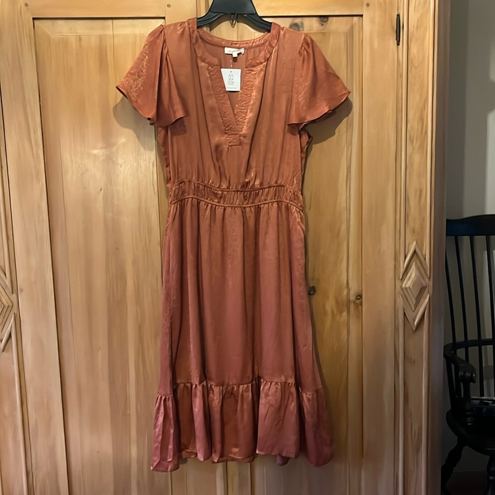 Vintage Charm - Super cute for fall - crushed satin long dress rust size large